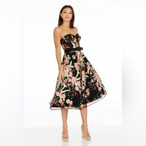 New Dress the Population Mabel embroidered floral midi dress - bright rose multi
